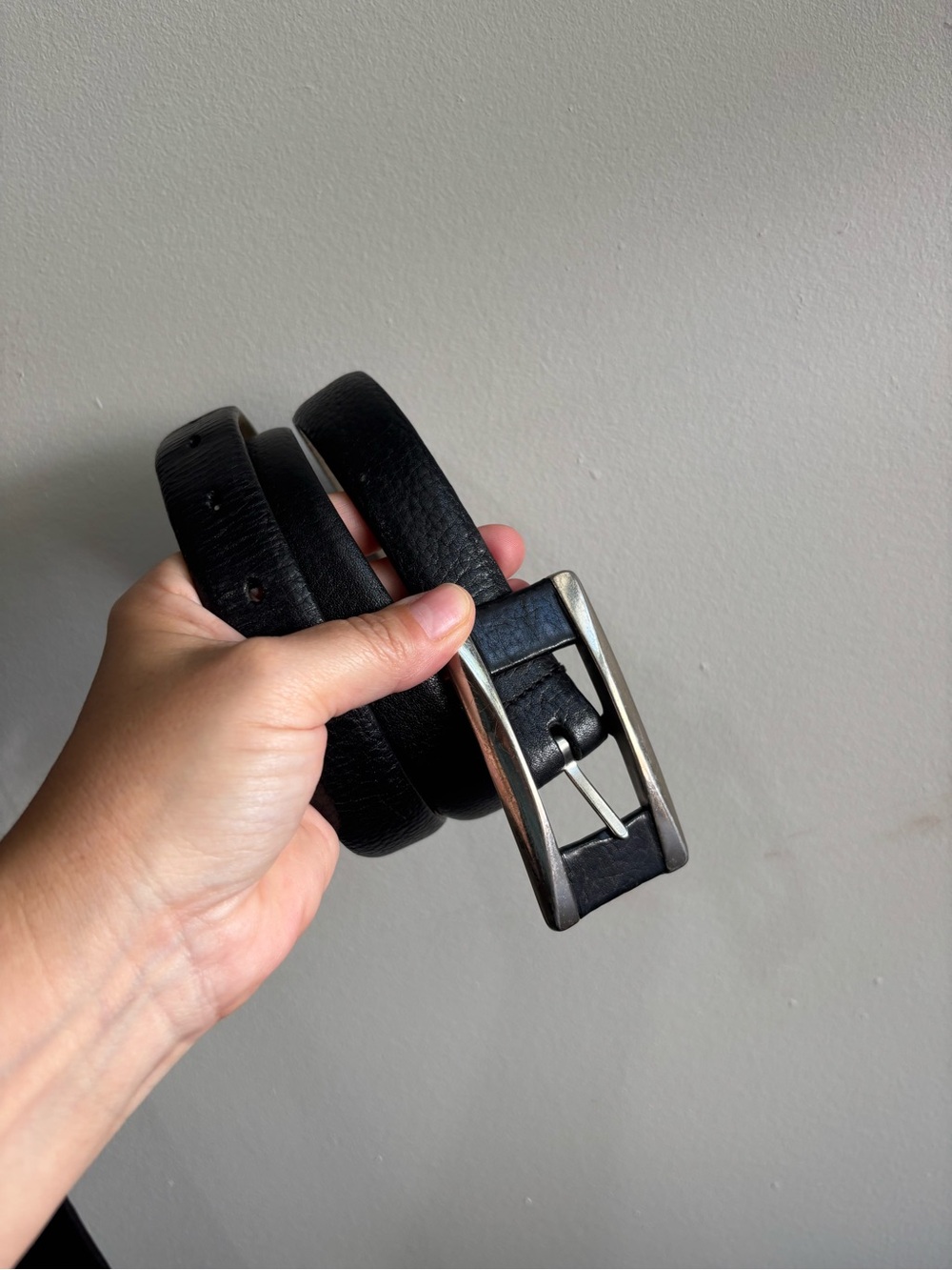 Kenneth Cole New York black leather belt with silver buckle